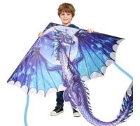 Vspek Huge Dragon Kite with 100 CM Kite String, Large Beginner Beach Kites for Adults, Single Line Kites for Summer Outdoor Park Activities, Easy to Fly, 180x250 CM, Blue