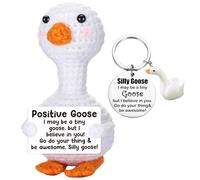 Vspek Mini Goose Positive Crochet Animals Doll, Emotional Support Gift with White Goose Keychain, Card, Cheer Up Gifts for Women, Men, Friend, Coworker, Sister, Home Office Desk Décor