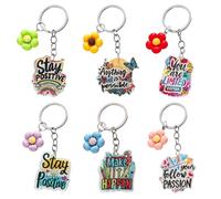 Vspek Motivational Keychain, 6 Pcs Acrylic Keyring with Multicolor Flower Charms, Emotional Support Positive Gifts, Inspirational Gifts for Women, Best Friend, Sister, Coworker, Employee