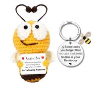 Vspek Positive Crochet Animals, Bee Keyring, Emotional Support Gift, Bee Crochet Doll with Inspirational Card, Birthday Gifts for Women, Friends, Coworker, Bestie, Good Luck Charm, Home Office Decor