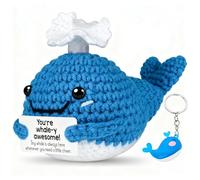 Vspek Positive Crochet Animals, Funny Handmade Knitted Whale Doll, Blue Whale Keyring, Emotion Support Gift Birthday Encouragement Present for Family, Friends, Coworker, Bestie, Home Office Decor