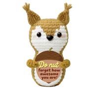 Vspek Positive Crochet Animals, Handmade Knitted Squirrel Doll with Inspirational Card, Emotion Support Gift for Her, Him, Family, Friends, Bestie, Coworker, Home Office Desk Decor