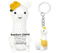 Vspek Positive Crochet Animals Llama Doll, Emotional Support Gift, Alpaca Charm Keychain, Encouragement Present, Birthday Gifts for Family, Friends, Coworker, Bestie, Home Office Decor, White