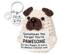 Vspek Positive Crochet Animals Puppy, Emotion Support Gift, Dog Keyring, Inspirational Card, Cheer Up Birthday Gifts for Women, Men, Friends, Coworker, Bestie, Home Office Desktop Decor