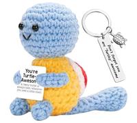 Vspek Positive Crochet Animals Turtle Emotion Support Gift, Turtle Keyring, Inspirational Card, Cheer Up Birthday Gifts for Women, Men, Friends, Coworker, Bestie, Home Office Desktop Decor, Blue