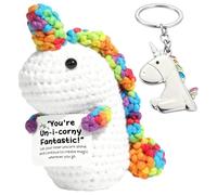 Vspek Positive Crochet Animals Unicorn Doll, Emotion Support Gift, Unicorn Charm Keychain, Encouragement Present, Birthday Gifts for Family, Friends, Coworker, Bestie, Home Office Decor, White