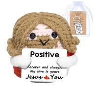 Vspek Positive Crochet Jesus Doll, Emotion Support Gift, Christian Keyring, Cross Pendant Keychain, Gift for Christmas Easter Sunday School Baptism Activities Party Supplies