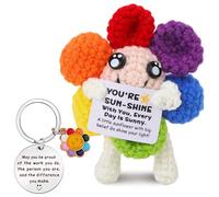 Vspek Positive Crochet Sunflower Colorful, Handmade Knitted Doll with Inspirational Card, Emotion Support Gift for Her, Him, Family, Friends, Bestie, Coworker, Birthday Gifts, Home Office Desk Decor
