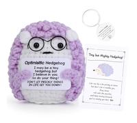 Vspek Positive Emotional Support Crochet Purple Hedgehog, Handmade Knitted Doll with Card and Keychain Home Office Desk Decor Birthday Holidays Cheer up Gifts for Parents Friend Lover Coworker Teacher
