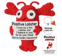Vspek Positive Lobster Doll, Emotion Support Gift, Positive Crochet Animals with You're My Lobster Keychain, Card, Birthday Gift for Boyfriend, Girlfriend, Wife, Husband, Couple, Office Decor