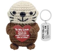 Vspek Positive Otter Emotion Support Crochet Doll with Inspirational Card, Otter Charm Keychain, Encouragement Present for Her, Him, Friends, Coworker, Bestie, Home Office Decor