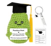 Vspek Positive Pear Graduation Keychain, Emotional Support Crochet Pear Doll with Positive Card, Mini Funny Knitted Fruit, Graduation Cheering Gifts for Her, Him, Friends, Sister, Student
