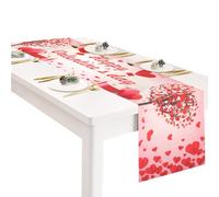 Vspek Valentine's Day Linen Love Seasonal Anniversary Table Decoration, Long Seasonal Holiday Kitchen Dining Table Runner for Indoor Outdoor Home Party