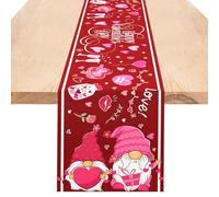 Vspek Valentines Table Runner, Seasonal Kitchen Dining Table Decoration, Love Heart Gnomes Linen Table Runner for Valentine's Day Party Decor, 35 x180 cm