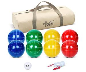 VSSAL 100mm Bocce Ball Set Regulation Size and Weight with 8 Resin Bochie Balls, Pallino, Carrying Bag, Measuring Rope (Tournament-Grade Resin Multi Color, 2-8 Players)
