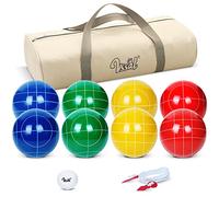 VSSAL Premium Pro 100mm Bocce Ball Set Regulation Size and Weight with 8 Resin Balls, Pallino, Carrying Bag, Measuring Rope, Gift for Family Backyard Lawn Yard Beach Games (Multi Colors, 2-8 Players)