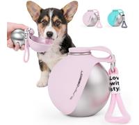 vsshe 2 in 1 Portable Dog Water Bottle, Stainless Steel Dog Travel Water Bottle with Foldable Silicone Bowl, 285ml Leak Proof Pet Drink Dispenser for Walking Hiking Road Trips Pink