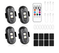vsshe 4PCS LED Car Strobe Lights, with Remote Control, 8 Colors USB Rechargeable Waterproof Light, Wireless LED Ambient, Car Interior Lights, for RC Drones, Cars, Motorcycles, Bicycles, Trucks