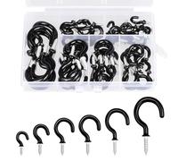 vsshe 75PCS 6 Size Set Cup Hooks Screw, Black Plastic Metal Ceiling Hooks Multi-Purpose Hooks for Hanging Plants, Cups, Tableware, Wood, Under Cabinets, Cabinet Shelves and Kitchen Utensils