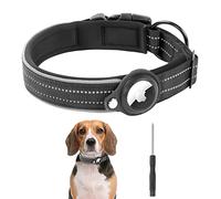 vsshe Airtag Dog Collars, Adjustable Nylon Reflective Dog Collar, Pet Collars with Apple Airtag Dog Collar Holder and Soft Breathable Neoprene Padding, Quick Release, Light Comfortable, M, Black