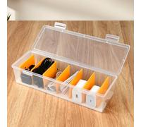 vsshe Cable Management Box with Lid, 1 Pcs Data Cable Tidy Box with Adjustable 7 Compartments, Bundle Organiser Small, Plastic Storage for Charger Organiser for Desk Wire Tidy Home Transparent