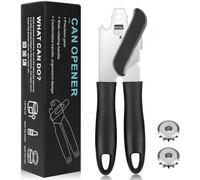 vsshe Can Opener Manual, Stainless Steel Can Opener, Comfortable Grip, Non-Slip, with Multifunctional Bottle Openers Comes Soft Grip Sharp Cutting Blade, Arthritis-Friendly, for Seniors, Work, Kitchen