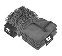 vsshe Car Washing Kit, 3 Microfiber Cleaning Cloths and 2 Chenille Wash Mitts, 600 GSM Drying Towels, Highly Absorbent 100% Scratch-Free, for Home and Car Washing, Drying, Detailing 40 x 30 cm