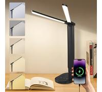 vsshe Desk Lamp, Dimmable LED Table Lamp Reading Light with USB Charging Port, Dual Heads Lamp 5 Modes 9 Brightness Levels, Night Light Timer Memory Function Foldable for Office Bedroom Study Nail Kid