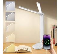vsshe Desk Lamp, Dimmable LED Table Lamp Reading Light with USB Charging Port, Dual Heads Lamp 5 Modes 9 Brightness Levels, Night Light Timer Memory Function Foldable for Office Bedroom Study Nail Kid