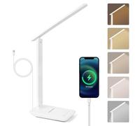 vsshe Desk Lamp, Dimmable LED Table Lamp with USB Charging Port, 5 Lighting Mode, Touch Control Reading Light, Memory Function Foldable Nail Lamps, Eye Caring, for Study Desk Home Office Bedroom 5V/2A