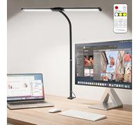 vsshe Desk Lamp with Clamp, Double Head Desk Light with Remote Control Timer Memory, Bright Adjustable, Flexible Gooseneck, Eye Caring Table Lamp, LED Light for Office Study Crafts Draw