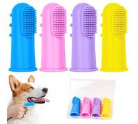 VSSHE Dog Finger Toothbrush, 4 Pack Food Grade Silicone Dog Toothbrush, 360° Full Surrounded Pets Teeth Cleaning Toothbrushs for Dogs Plaque, Remove Tartar and Stop Bad Breath with Storage Case