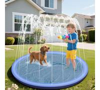 vsshe Dog Pool, Small Paddling Pool for Kids, 100CM Foldable Sprinkle and Splash Water Play Mat, Summer Outdoor Garden Water Toy for Baby Girls Boys Children or Pet Dog Blue
