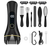 vsshe Electric Foot File, Hard Skin Remover Foot, 3 Roller Heads, Rechargeable Waterproof LED Display Pedicure Sets for Feet, Dead Skin Remover for Feet, for Cracked Heels, Dead Callus Removal
