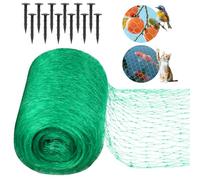 vsshe Garden Mesh Bird Netting, Green Gardening Net 4x12m, for Orchard Vegetable Garden Fish Pond Protection Net with Plastic Ground Nails and Cable Ties, Pond Netting Cover, Plant Nettings Protection