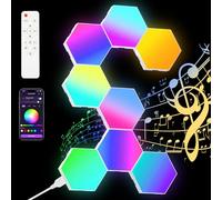 vsshe Hexagon LED Lights, 8 Pack Smart Hex DIY Wall Light, with App and Remote Control, Cool Music Sync RGB Gaming Light Panel, Geometry Night Lamp for Bar Bedroom Home Decor, Kids and Adults