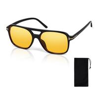 vsshe Night Driving Glasses, Retro Double Bridge Rectangle Square Anti-Glare Night Vision Glasses, Polarized Yellow Lenses UV400 Protection for Women Men Nighttime Rainy Foggy Driving Travel