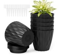 vsshe Plant Pots, 6 Pack 5 Inch Plastic Wave Texture Flower Pots with Drainage Holes and Saucers, Modern Decorative Planter Pot, Indoor Outdoor Planters for Succulent and All House Plants
