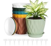 vsshe Pots, 6 Pack 6 Inch Plant Plastic Wave Texture Flower Pots with Drainage Holes and Saucers, Modern Decorative Planter Pot, Indoor Outdoor Planters for Succulent and All House Plants
