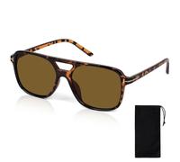 vsshe Retro Square Sunglasses, Double Bridge Tortoiseshell Frame with Tea-Colored UV400 Protection Lenses, Vintage 90s Classic Pilot Eyewear for Women Men Driving, Outdoor, Beach, Party