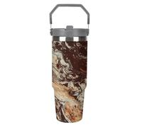 VstaDank 30 Oz Marble Mixed Brown Tumbler with Top Handle Straws Double Wall Travel Coffee Mug Insulated Water Bottle Fits Car Cup Holder, Stainless Steel Cup for Hot And Cold Beverage