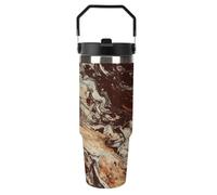 VstaDank 30 Oz Marble Mixed Brown Tumbler with Top Handle Straws Double Wall Travel Coffee Mug Insulated Water Bottle Fits Car Cup Holder, Stainless Steel Cup for Hot And Cold Beverage