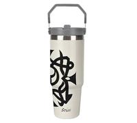 VstaDank 30 Oz Supernatural Symbols Black Tumbler with Top Handle Straws Double Wall Travel Coffee Mug Insulated Water Bottle Fits Car Cup Holder, Stainless Steel Cup for Hot And Cold Beverage