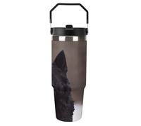 VstaDank 30oz Black German Shepherd Insulated Tumblers Stainless Steel Water Bottles with Top Handle Large Capacity Car Cup Spill-Proof Travel Mug Thermal Cup Reusable Insulated Jug