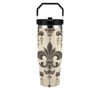 VstaDank 30oz Fleur-de-Lis And Coat Arms Knight Water Bottle with Top Handle Stainless Steel Travel Coffee Mug Vacuum Insulated Tumbler with Leakproof Lid Double Wall Travel Mug for Outdoor Home Use