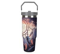 VstaDank 30oz Native American Dream Catcher Insulated Tumblers Stainless Steel Water Bottles with Top Handle Large Capacity Car Cup Spill-Proof Travel Mug Thermal Cup Reusable Insulated Jug
