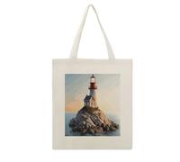 VstaDank 3D Seaside Lighthouse Canvas Tote Bag with Handles Extremely Sturdy Reusable Shopping Bag Lightweight Foldable Cotton Cloth Grocery Bags Magic Aesthetic Tote Bag for Women Travel