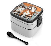 VstaDank A Cartoon Horse Double-Layer Bento Lunch Box with Spoon 1000ML Leak-Proof Lunch Box for Men And Women Lunchbox with Handle Lunch Container Reusable Lunch Container for Office