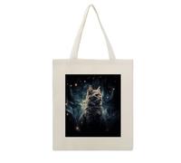 VstaDank A Cat in A Nebula Canvas Tote Bag with Handles Extremely Sturdy Reusable Shopping Bag Lightweight Foldable Cotton Cloth Grocery Bags Magic Aesthetic Tote Bag for Women Travel