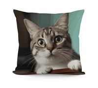 VstaDank A Curious Cat Throw Pillow Covers 18x18 Inch Soft Couch Home Decor Cushion Cover Comfortable Plush Square Cushion Case Farmhouse Decorative Pillowcase for Living Couch